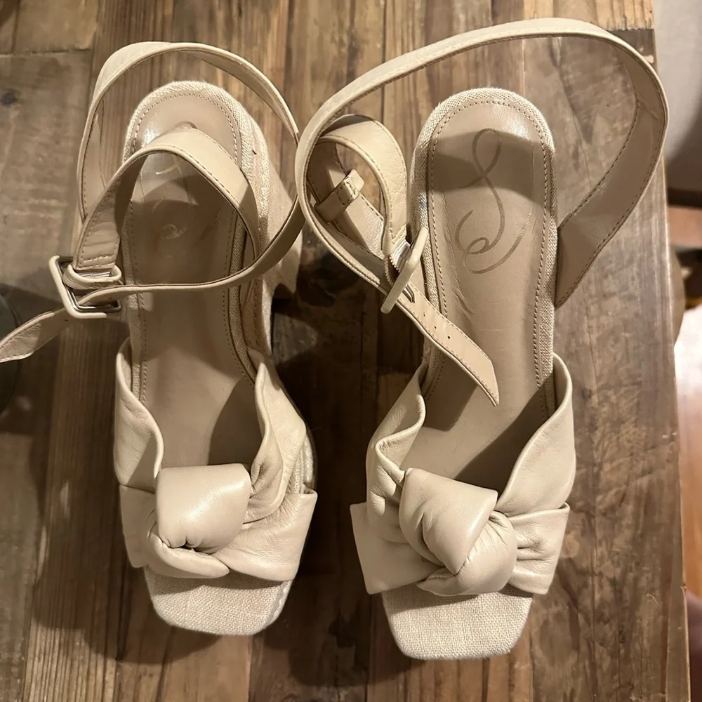 Sam Edelman Beige Knotted Platform Slingback Sandals
